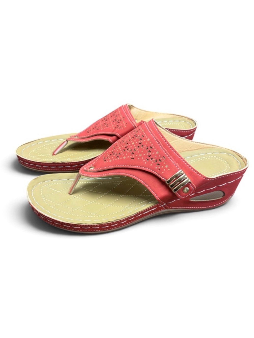 Comfort Women's Wedge Thong Sandals in Red